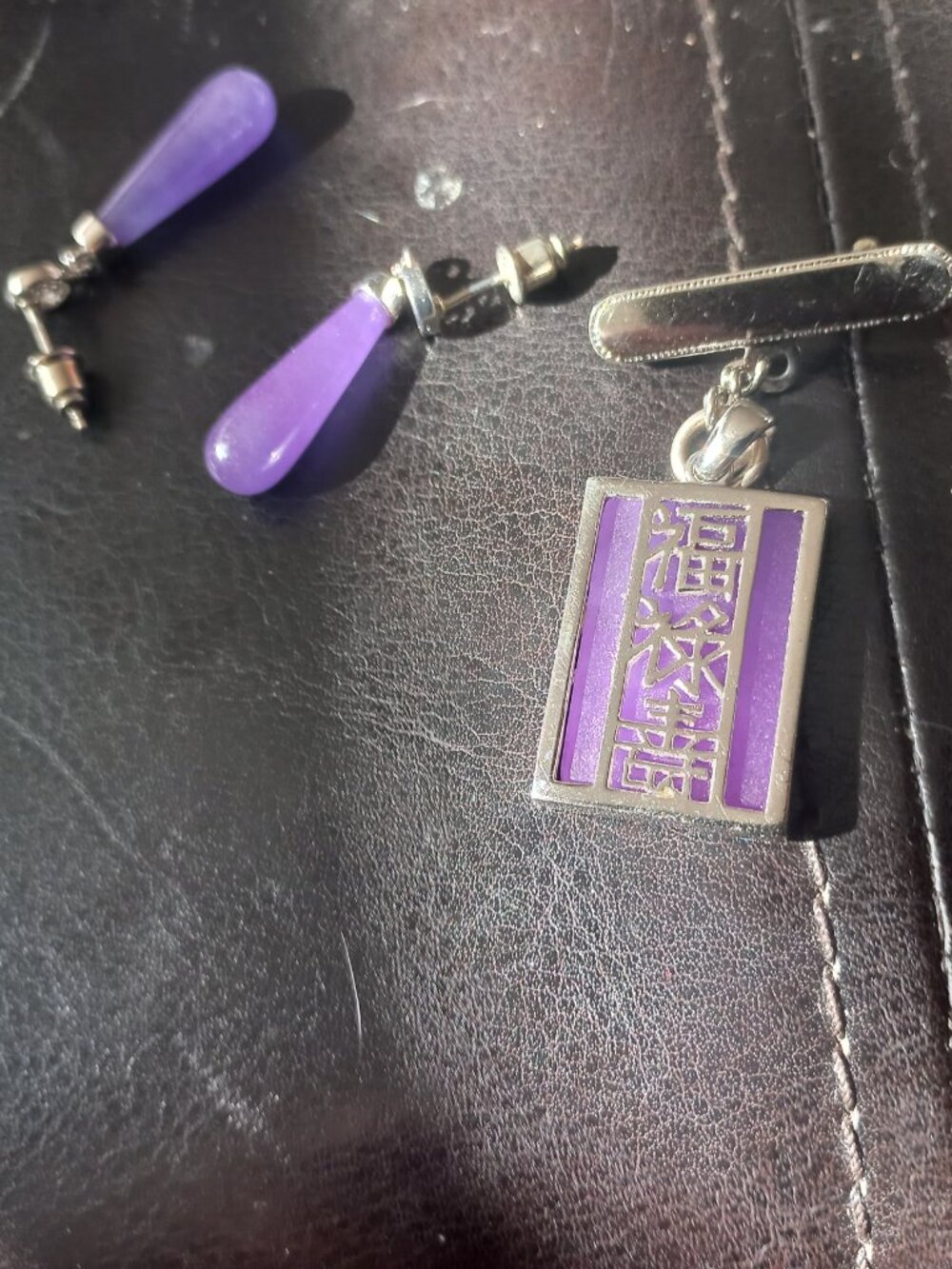 Lavender purple jade 925 sterling silver earrings with pendant